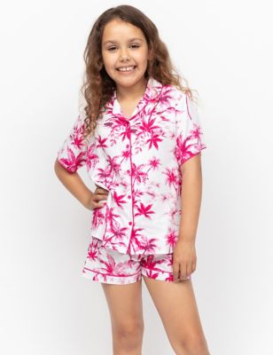 Cyberjammies Girl's Cotton Rich Palm Tree Pyjamas (2-13 Yrs) - 2-3 Y - White Mix, White Mix