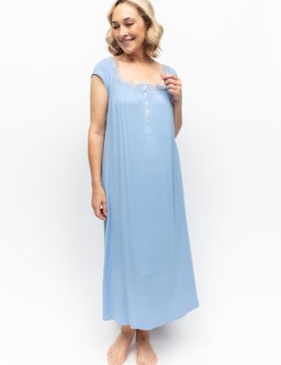 Cyberjammies Women's Jersey Modal Lace Nightdress - 24 - Light Blue, Light Blue