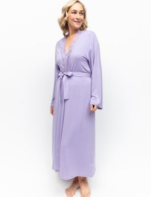 Cyberjammies Womens Jersey Lace Trim Dressing Gown - 18 - Lilac, Lilac