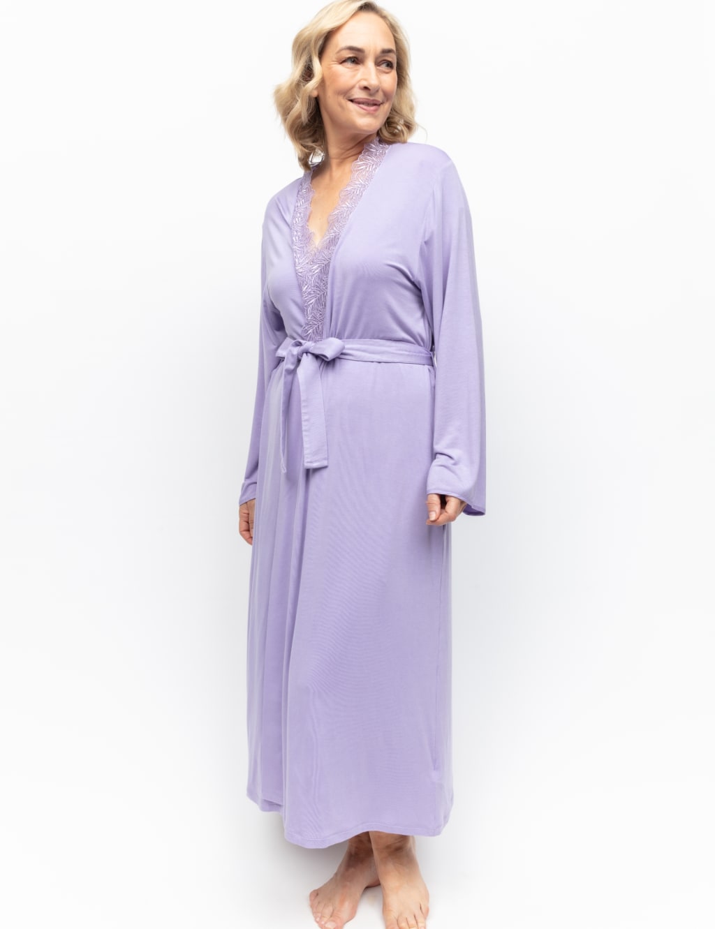 Women’s Dressing Gown 2 Pieces Silk Short Kimono Robe Pajama Dress Lace Pjs  Set Bathrobe Nightgown Sleepwear Purple L