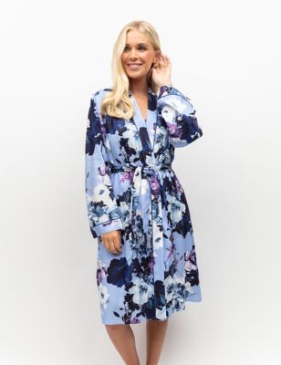 Cyberjammies Women's Cotton Modal Floral Print Dressing Gown - 8 - Light Blue Mix, Light Blue Mix