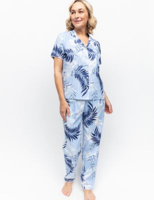 Cyberjammies Women's Cotton Modal Leaf Print Pyjama Set - 22 - Blue Mix, Blue Mix