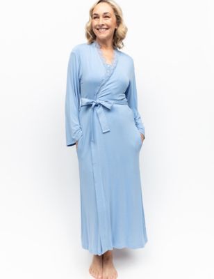 Cyberjammies Women's Jersey Lace Trim Dressing Gown - 16 - Blue, Blue