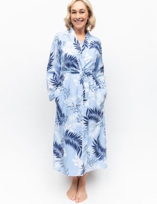 Cyberjammies Women's Cotton Modal Leaf Print Dressing Gown - 12 - Blue Mix, Blue Mix
