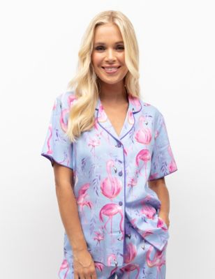 Cyberjammies Women's Cotton Modal Flamingo Pyjama Top - 20 - Light Blue Mix, Light Blue Mix