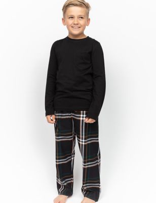 Cyberjammies Boy's Pure Cotton Checked Pyjamas (2-13 Yrs) - 4-5 Y - Black, Black