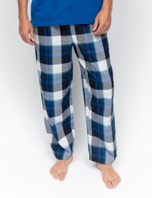Cyberjammies Men's Pure Cotton Checked Pyjama Bottoms - Navy, Navy