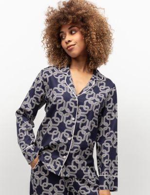 Cyberjammies Women's Cotton Modal Chain Print Pyjama Top - 20 - Navy Mix, Navy Mix