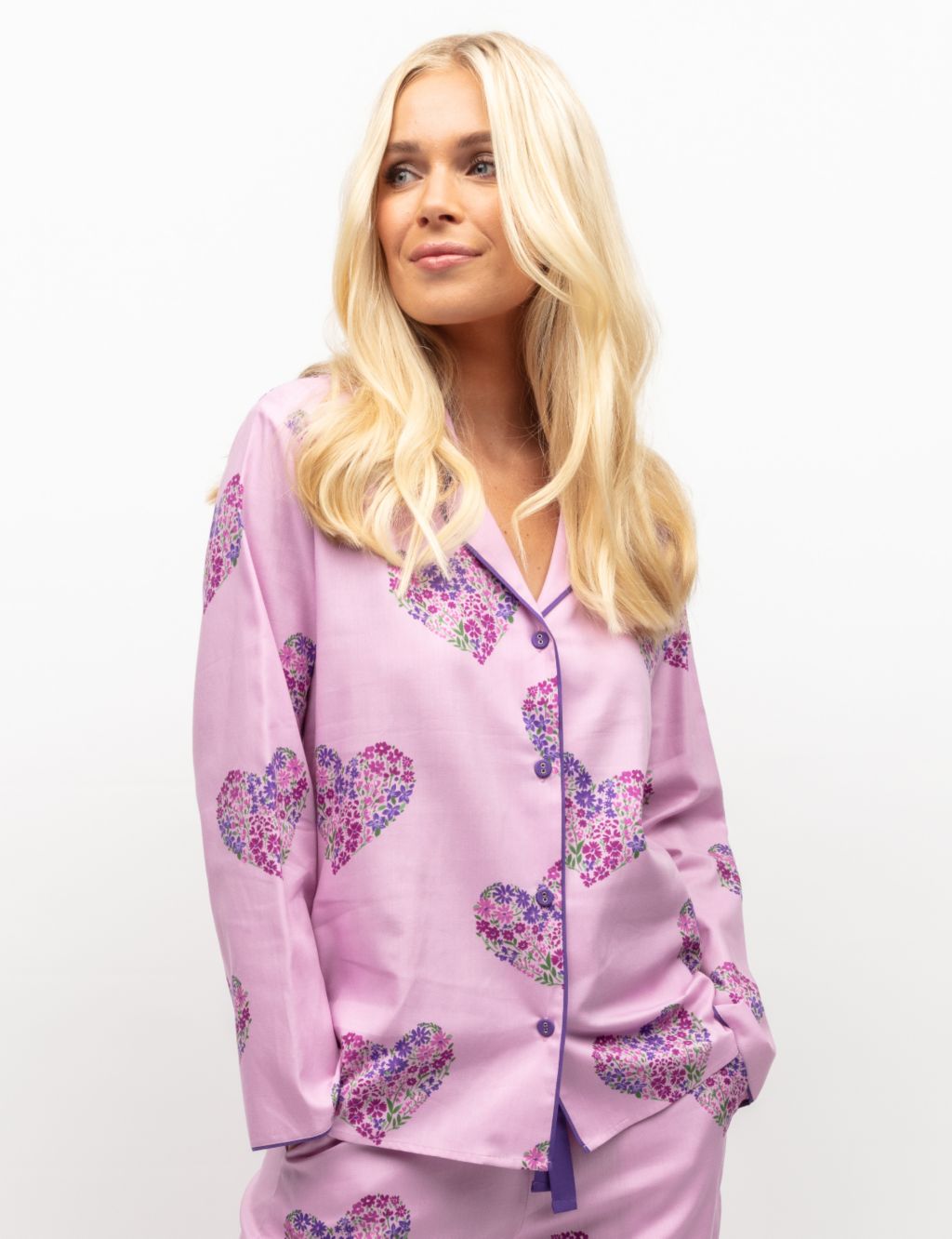 Cotton Modal Floral Heart Print Pyjama Top
