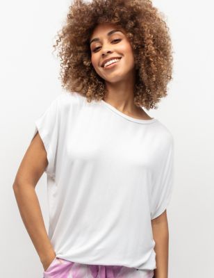 Cyberjammies Womens Modal Rich Jersey Cuffed Hem Pyjama Top - 16 - White, White