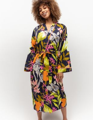 Cyberjammies Women's Cotton Modal Floral Dressing Gown - 12 - Navy Mix, Navy Mix