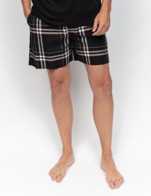 Cyberjammies Men's Pure Cotton Checked Pyjama Shorts - XL - Black, Black