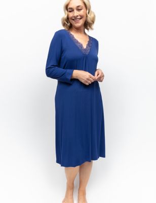 Cyberjammies Womens Cotton Modal Lace Trim Nightdress - 10 - Blue, Blue