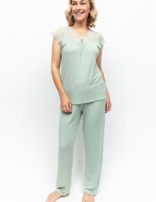 Cyberjammies Women's Modal Rich Pyjama Set - 12 - Green, Green