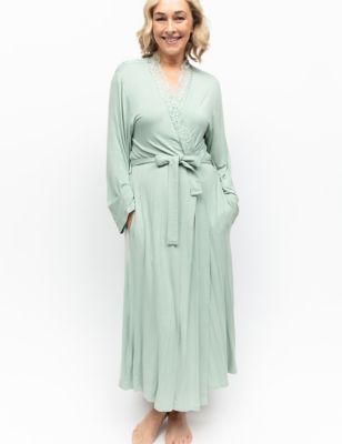 Cyberjammies Women's Jersey Lace Trim Dressing Gown - 8 - Light Green, Light Green