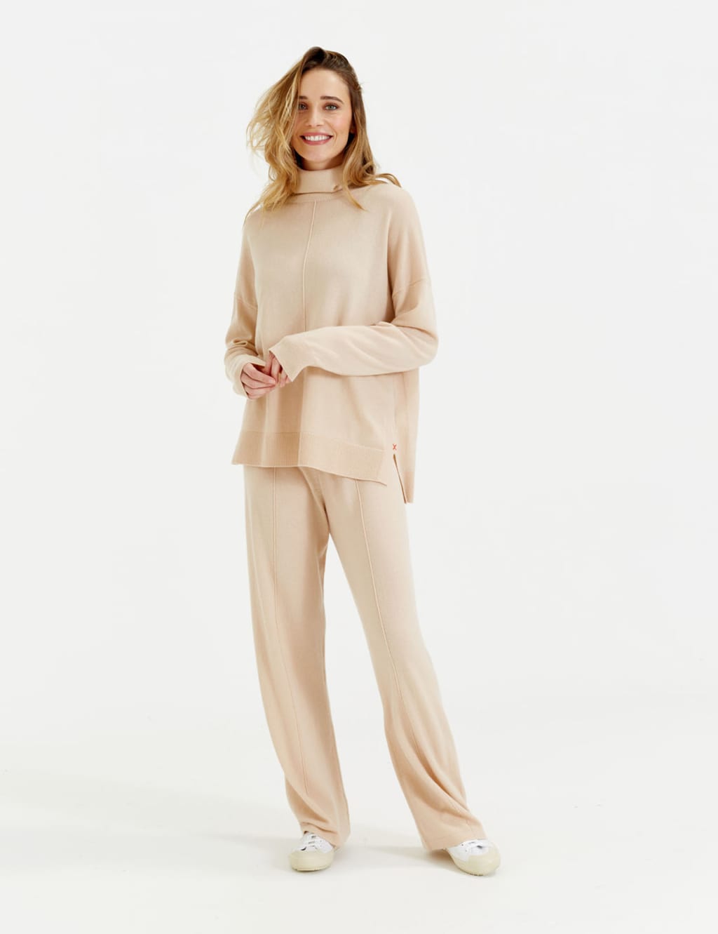 Wool Rich Wide Leg Relaxed Joggers with Cashmere