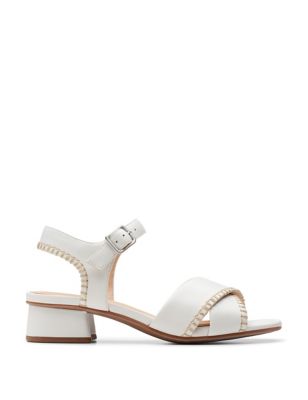 Clarks Women's Wide Fit Leather Strappy Block Heel Sandals - 6 - White, White