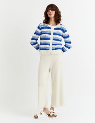 Chinti & Parker Womens Pure Cotton Textured Striped Cardigan - Blue Mix, Blue Mix,Pink Mix,Green Mix