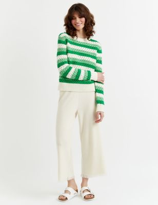 Chinti & Parker Women's Pure Cotton Textured Striped Jumper - Green Mix, Green Mix,Pink Mix