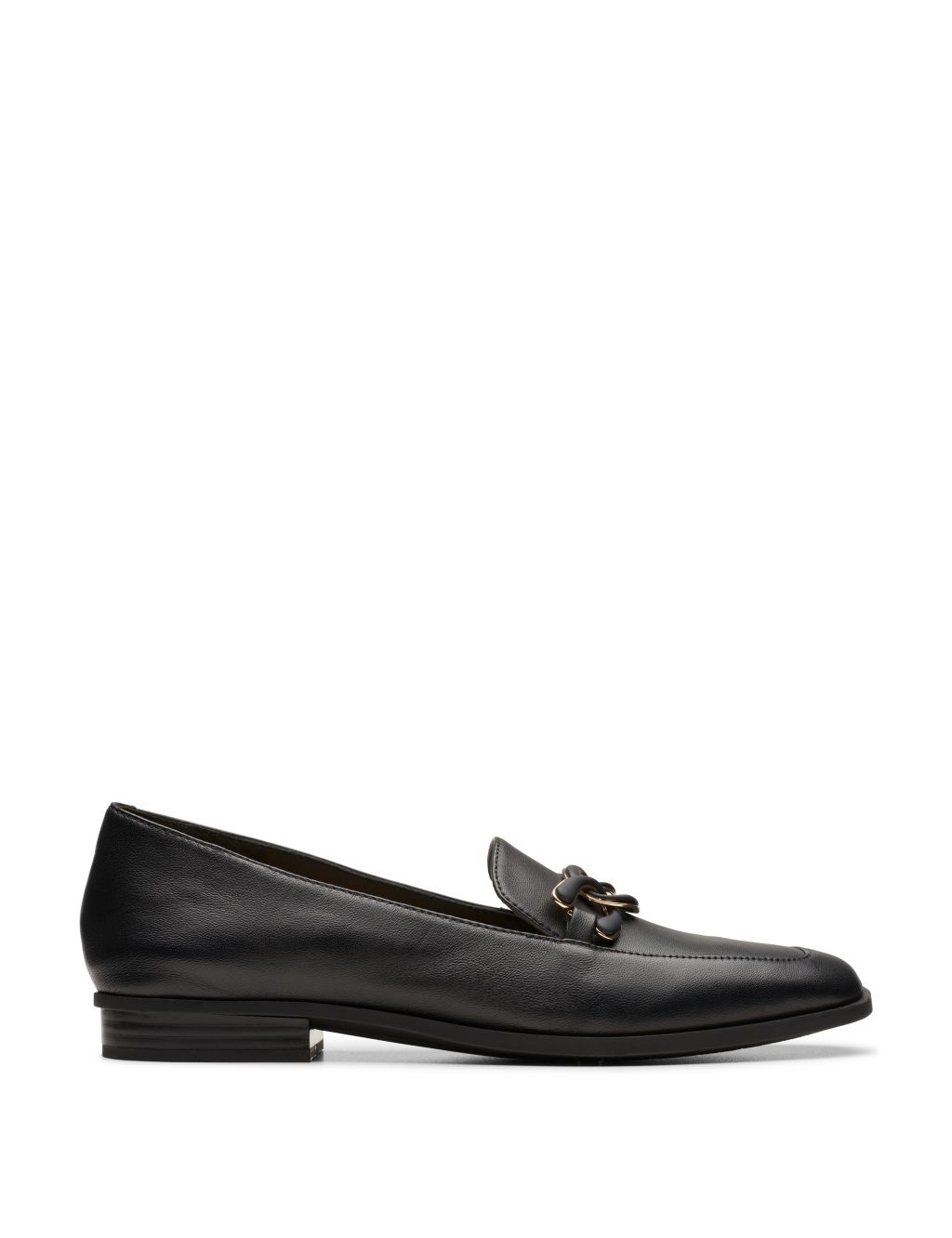 Wide Fit Leather Chain Detail Flat Loafers