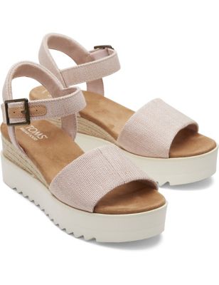 Toms Womens Canvas Buckle Ankle Strap Wedge Espadrilles - 4.5 - Pink, Pink