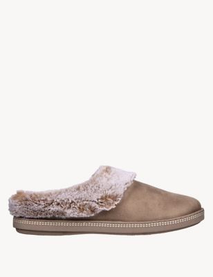 Skechers Womens Cozy Campfire Lovely Life Faux Fur Slippers - 8 - Taupe, Taupe,Tan