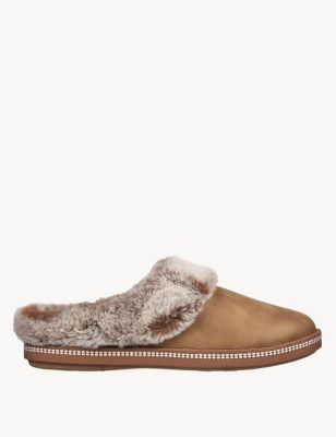 Skechers Womens Cozy Campfire Lovely Life Faux Fur Slippers - 6 - Tan, Tan,Taupe