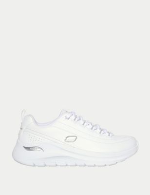 Skechers Womens Leather Arch Fit 2.0 Star Bound Lace Up Trainers - 5 - White, White