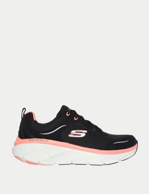 Skechers Womens D'Lux Walker 2.0 Daisy Doll Lace Up Trainers - 4 - Black, Black,Navy,White Mix