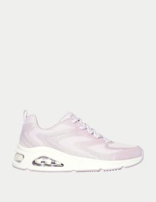 Skechers Womens Tres-Air Uno Glit-Airy Lace Up Trainers - 5 - Light Pink, Light Pink,White,Light Blu