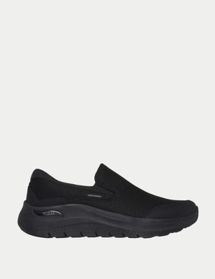 Skechers Men's Arch Fit 2.0 Vallo Leather Slip-On Trainers - 9 - Black, Black,Charcoal,Navy