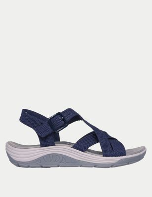 Skechers Womens Reggae Cup Ankle Strap Flat Sandals - 8 - Navy, Navy
