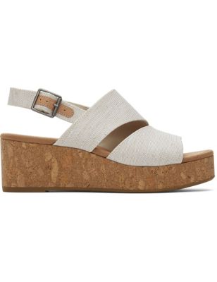Toms Women's Canvas Buckle Wedge Sandals - 4.5 - Natural, Natural