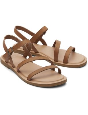 Toms Womens Leather Strappy Flat Sandals - 9 - Tan, Tan