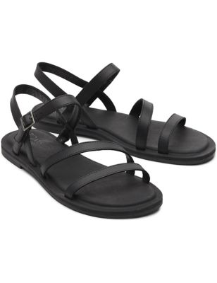 Toms Women's Leather Strappy Flat Sandals - 7.5 - Black, Black
