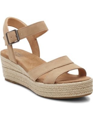 Toms Womens Suede Ankle Strap Wedge Sandals - 9 - Natural, Natural