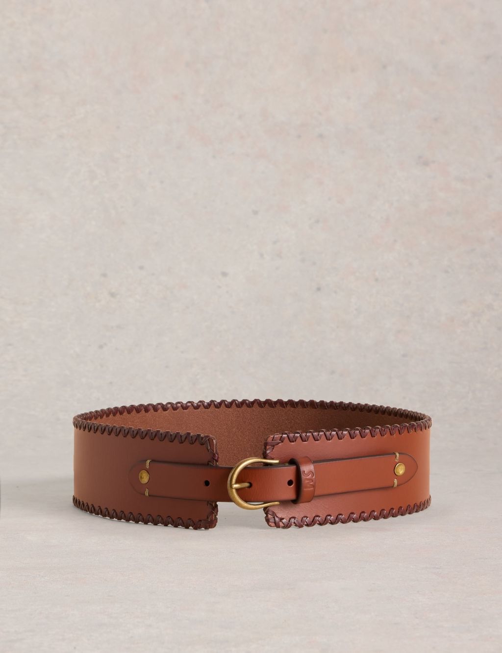 Leather Wide Whipstitch Waist Belt