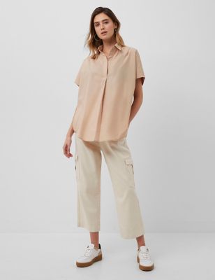 French Connection Women's Pure Cotton Collared Short Sleeve Shirt - XS - Nude, Nude