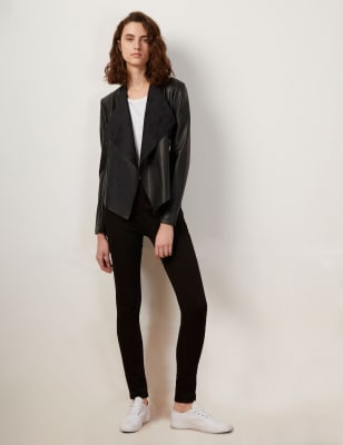 Black leather hotsell look waterfall jacket