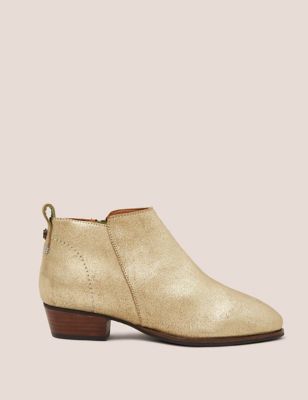 White Stuff Womens Leather Metallic Block Heel Ankle Boots - 3 - Gold, Gold