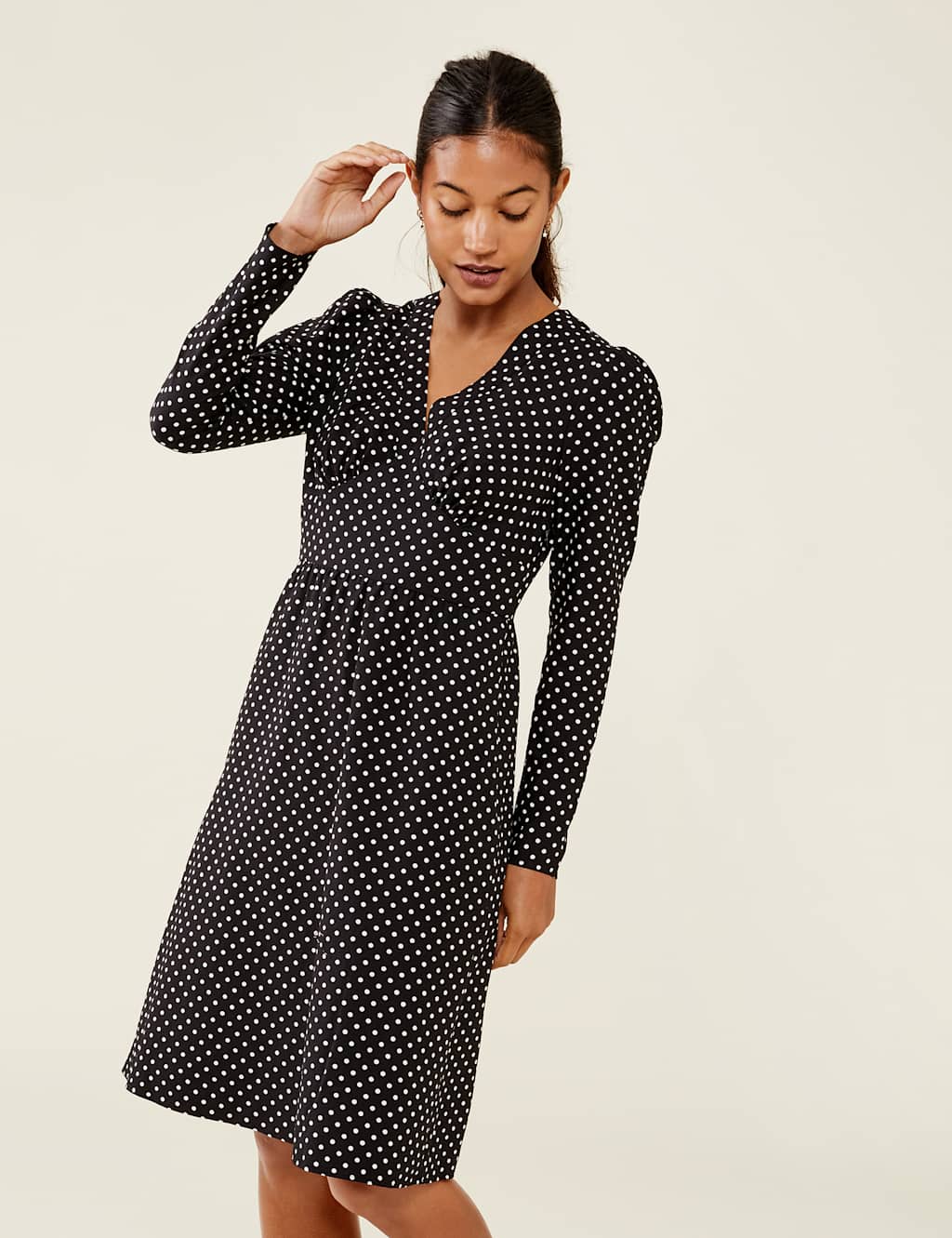 Polka Dot V-Neck Knee Length Tea Dress image 3
