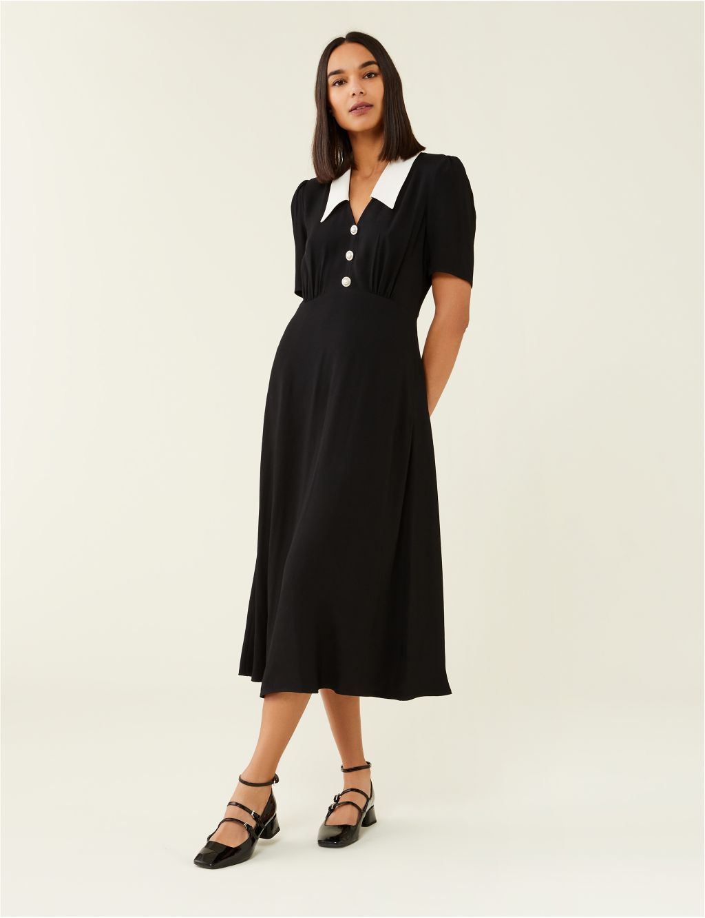 Collared Button Front Midi Waisted Dress image 1
