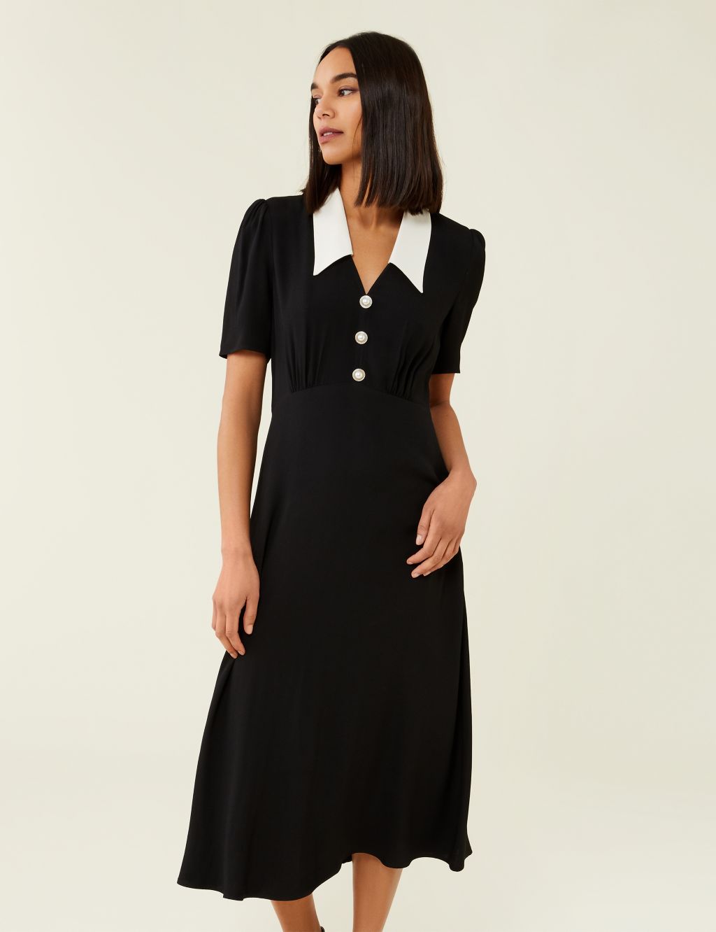 Collared Button Front Midi Waisted Dress image 2