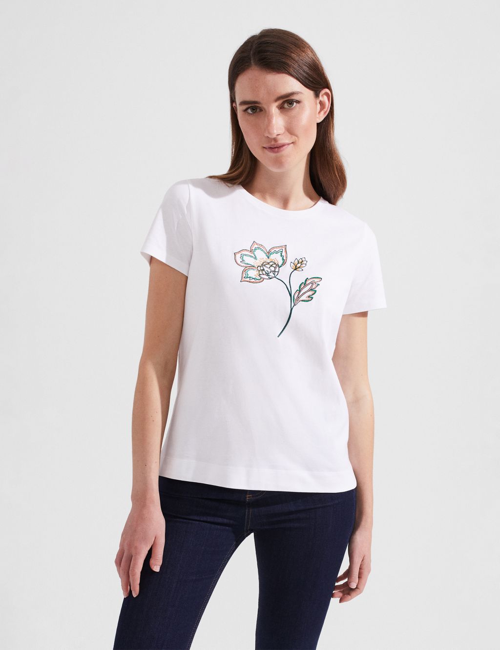 Pure Cotton Floral Embroidered T-Shirt image 1