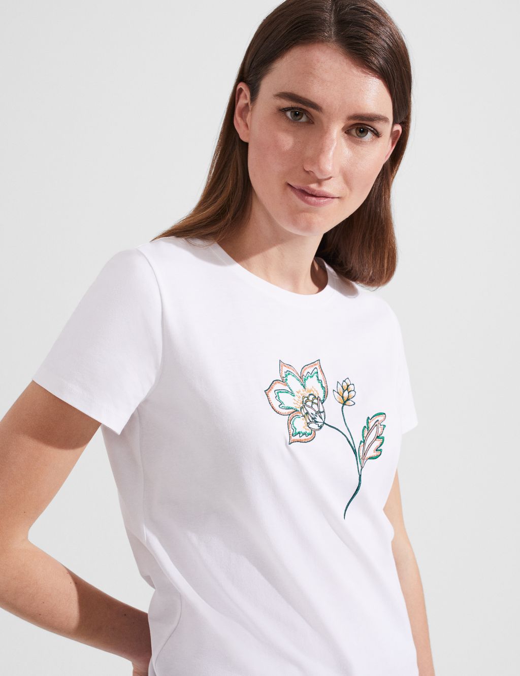 Pure Cotton Floral Embroidered T-Shirt image 2