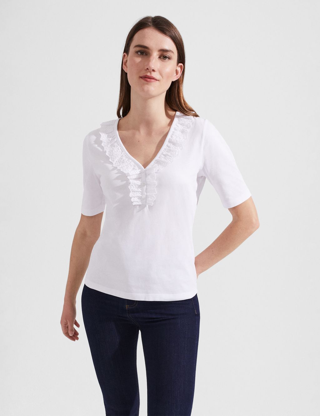 Pure Cotton Broderie Frill Detail Top image 1