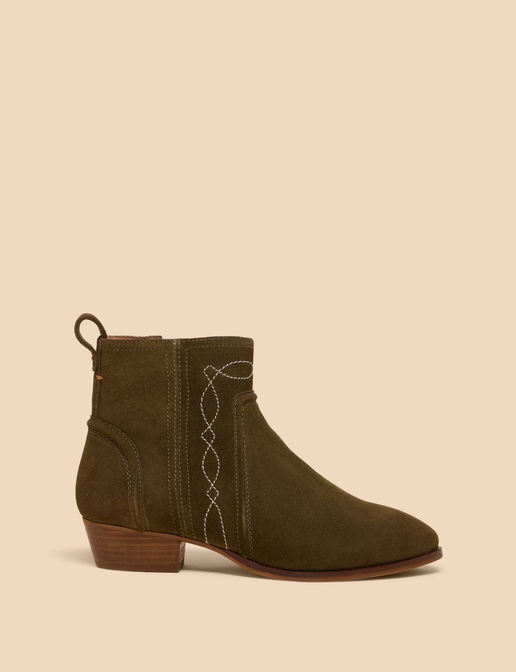 Suede Embroidered Ankle Boots