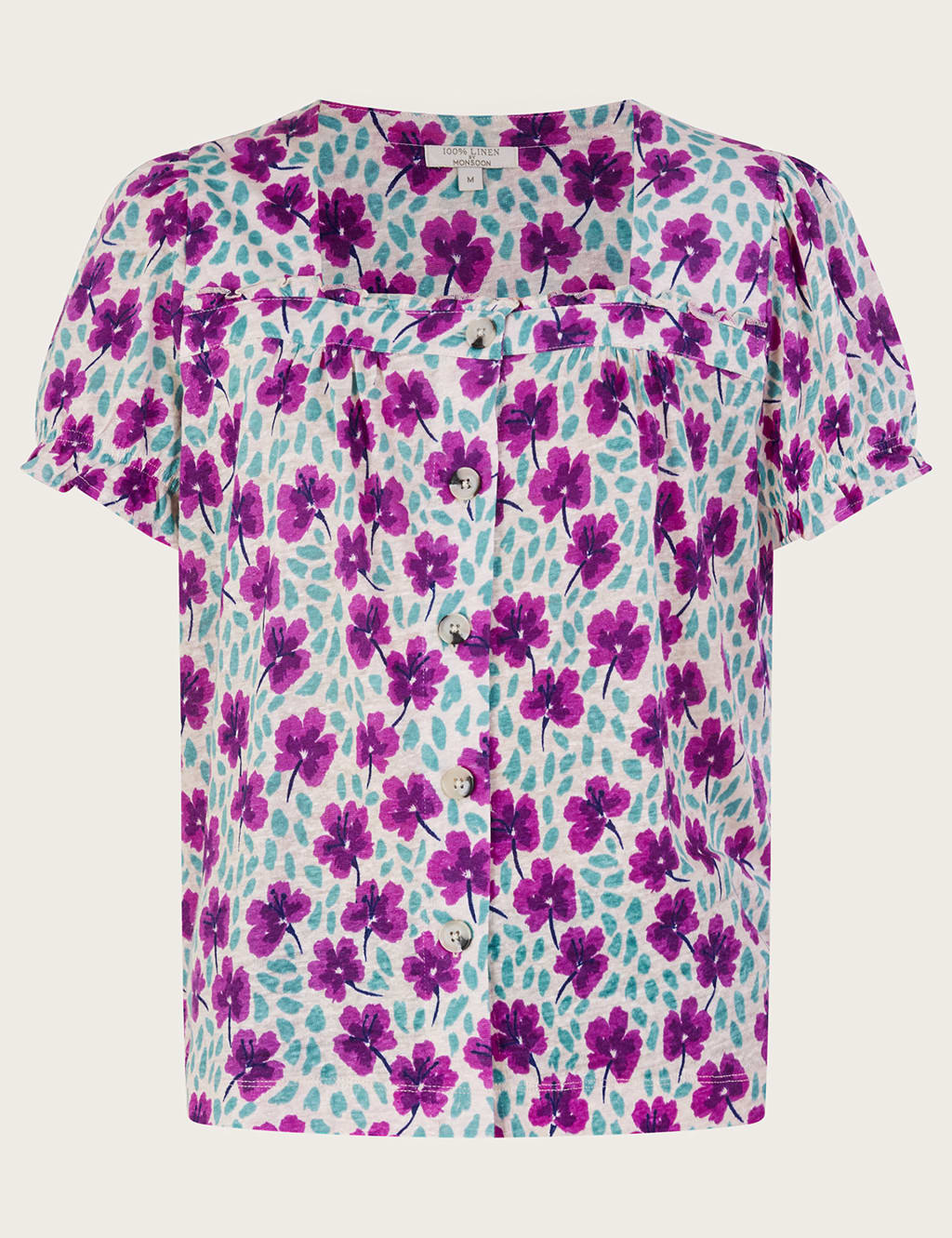 Pure Linen Floral Square Neck Top image 2