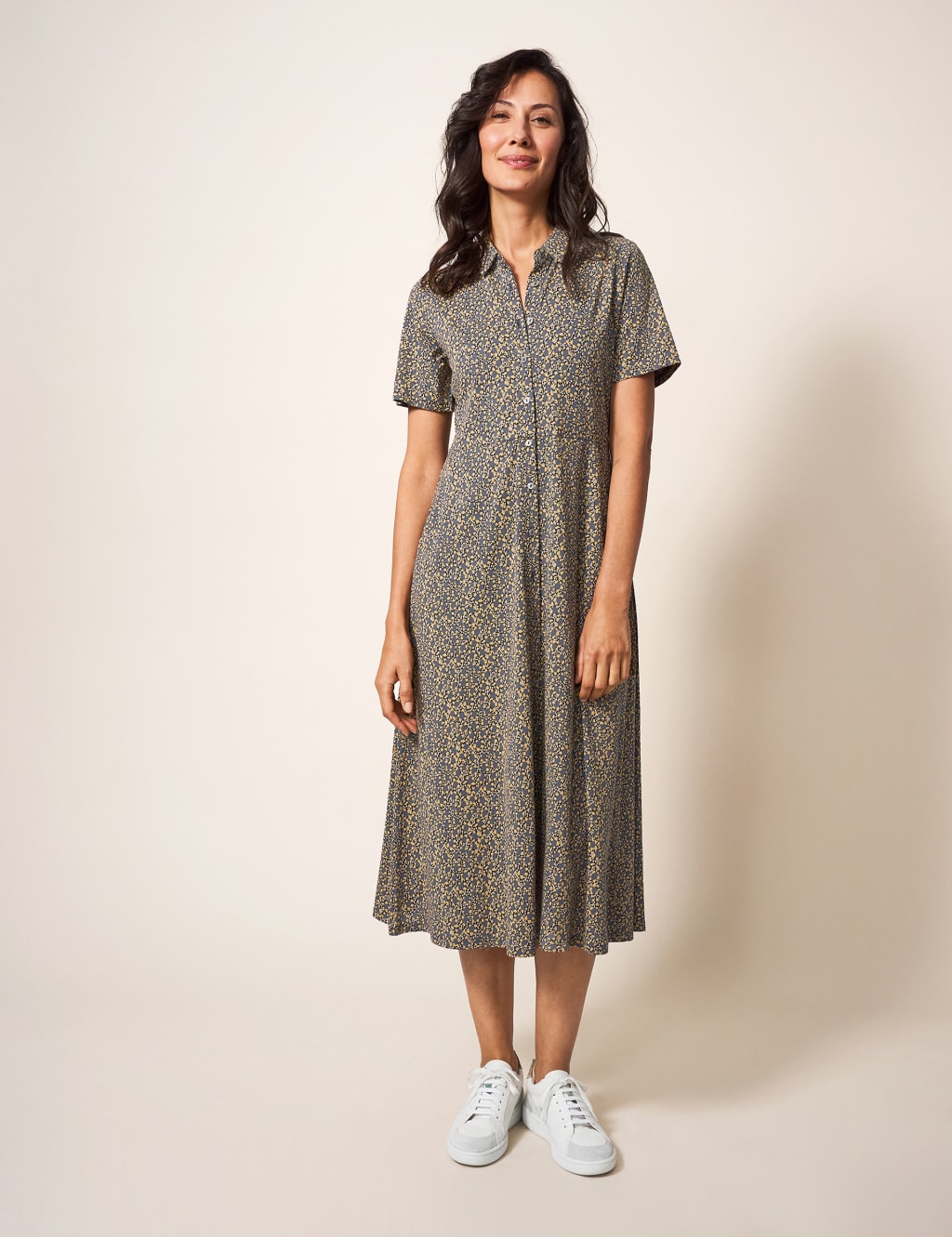 Cotton Blend Printed Midi Shirt Dress image 1