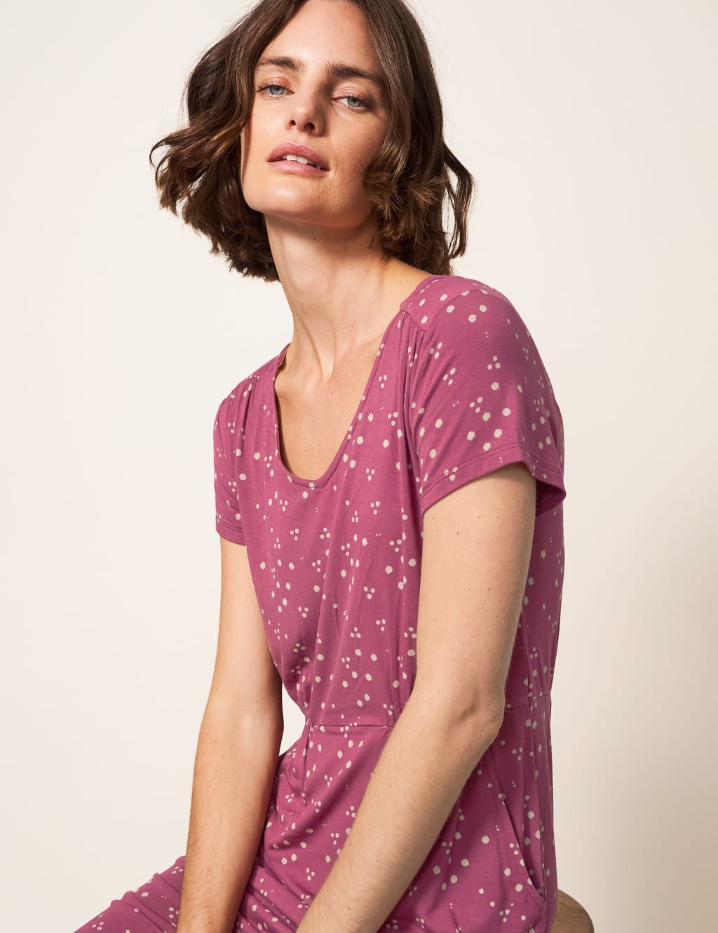Jersey Polka Dot V-Neck T-Shirt Dress image 3